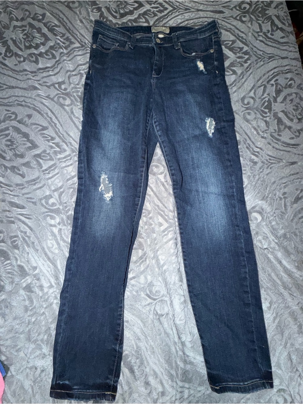 Banana Republic Dark Blue Skinny Jeans with Distressed Detail